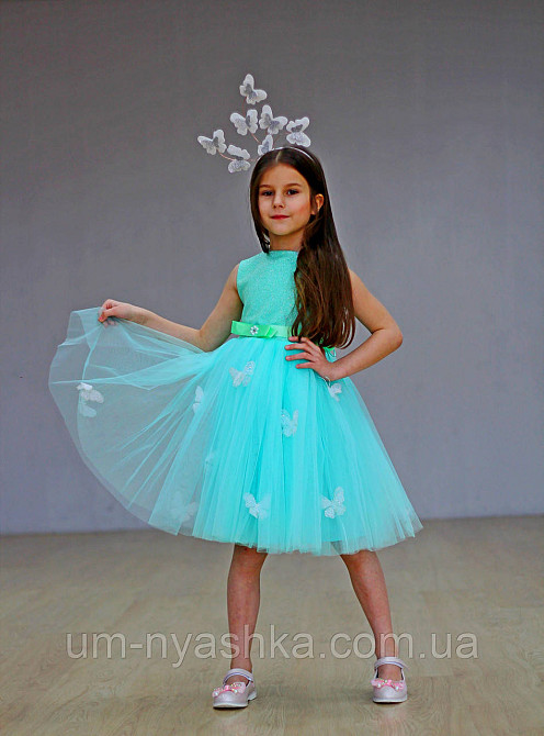 Мятное нарядное платье на девочку Детские нарядные платья с бабочками Кривой Рог - изображение 1