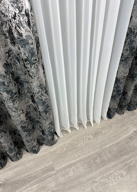 Шторна тканина "Льон Преміум" Туреччина колір чорний з сірим 1695ш Київ - фото 5