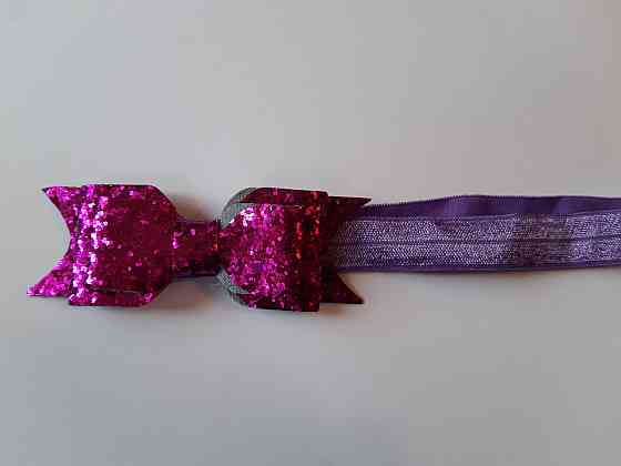 Пов'язка дитяча з блискітками фіолетова - розмір універсальний (на резинці), бантик 9см Київ
