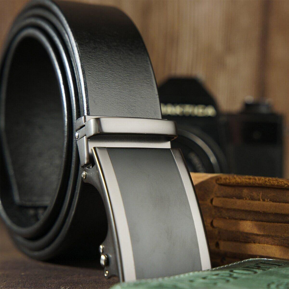 Ремінь чоловічий c затемненою пряжкою і чорною вставкою Vintage 20284 Чорний Київ - фото 7