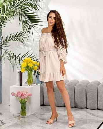 Жіноче легке романтичне мініплаття з льону. Бежевий, 42/44 Одеса