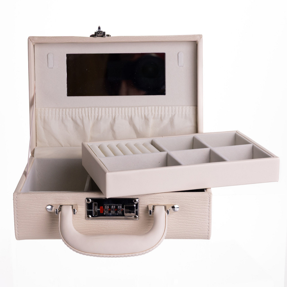 Скринька для прикрас з еко шкіри 2 яруси з кодовим замком Бежевий HP-5-24BE Київ - фото 4