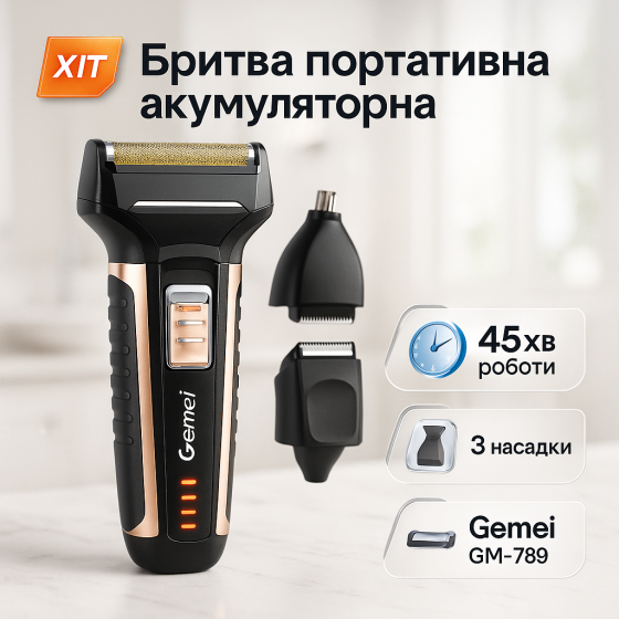 Бритва с функцией защиты от защемления Gemei GM-789, Мужская водонепроницаемая аккумуляторная бритва KG-72 Львов