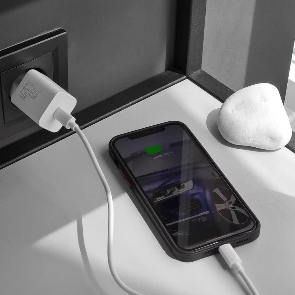 Сетевое зарядное устройство Baseus Super Silicone PD Charger 20W Cable Type-C to Lightning белый Львов - изображение 4