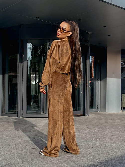 Женский прогулочный костюм двойка: кофта и штаны велюр мрамор 44/46, Кемел Одесса - изображение 5