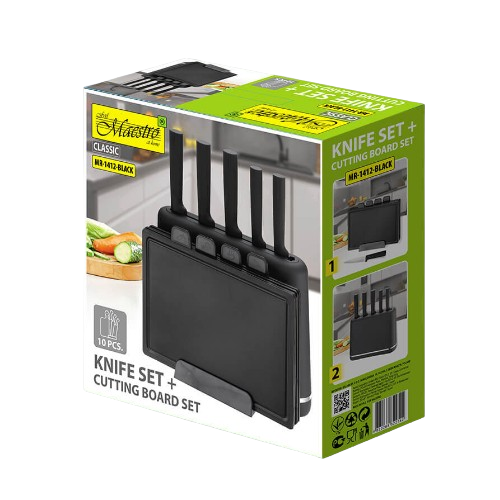 Набір ножів 10 предметів:(5шт + підставка + обробні дошки) MR-1412-BLACK Maestro Житомир