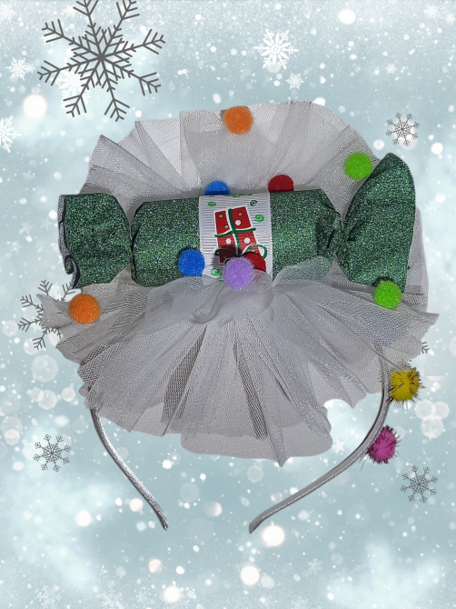 Новогодний обруч для волос конфетка с блесточками с фатином one size ручная работа зелёный Киев - изображение 1