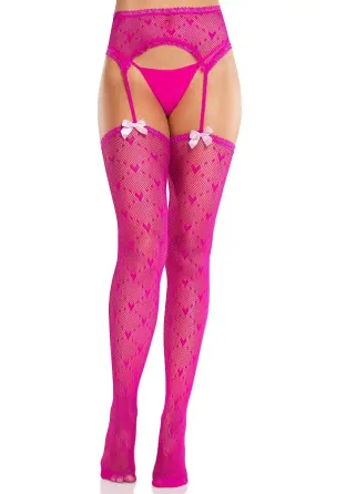 Колготки-панчохи Leg Avenue Heart Garterbelt Stockings One Size Magenta Львів