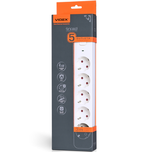 Мережевий подовжувач із заземленням 5 розеток 3м з кнопкою білий VF-PD53G-W Oncord Videx Житомир - изображение 11