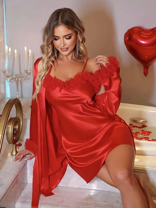 Женский стильный романтичный домашний комплект из сатина Красный, 46/48 Одесса - изображение 5