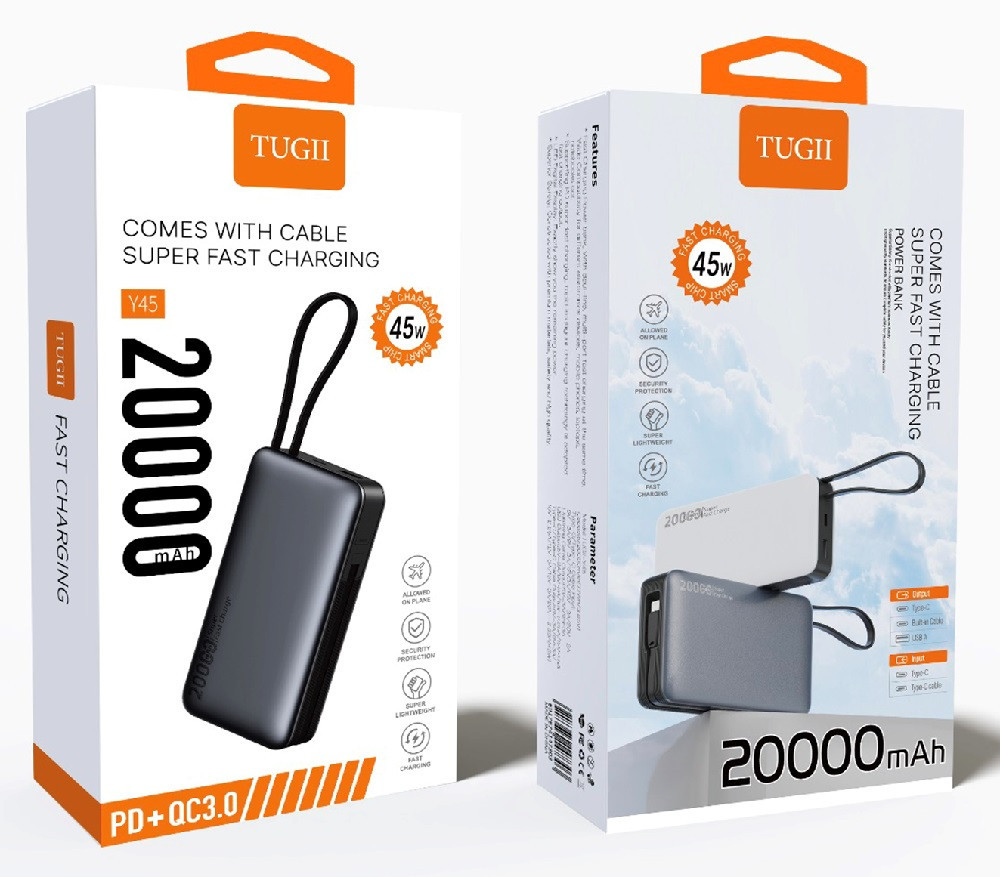 Павербанк 20000 mAh WUW TUGII-Y45 PD 45W быстрая зарядка черный power bank повербанк Одесса - изображение 2