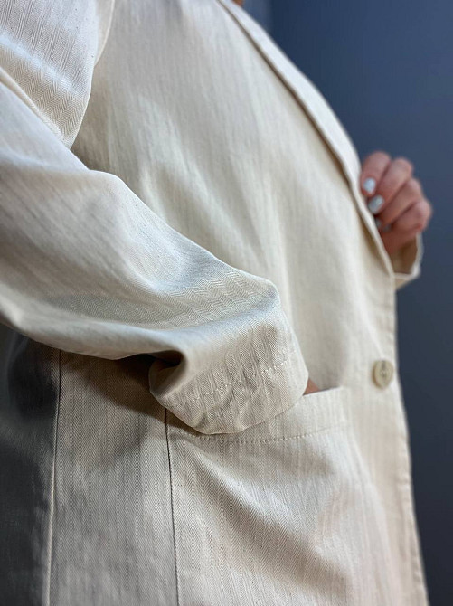 Пиджак Mix Ray 4441 удлиненный оверсайз с накладными карманами молочный, молочний, L Киев - изображение 5