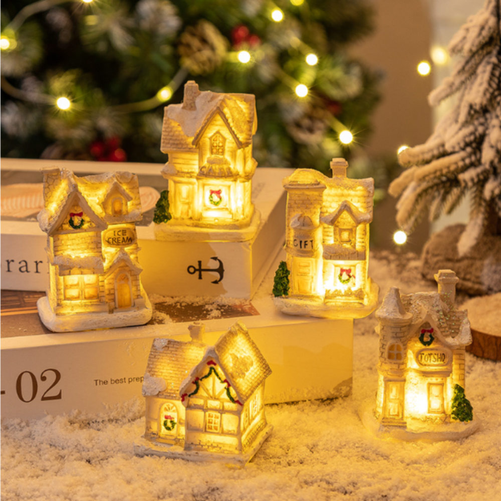 Белые Новогодние домики 6 х 5 см с подсветкой из полистоуна. G Одесса - изображение 2