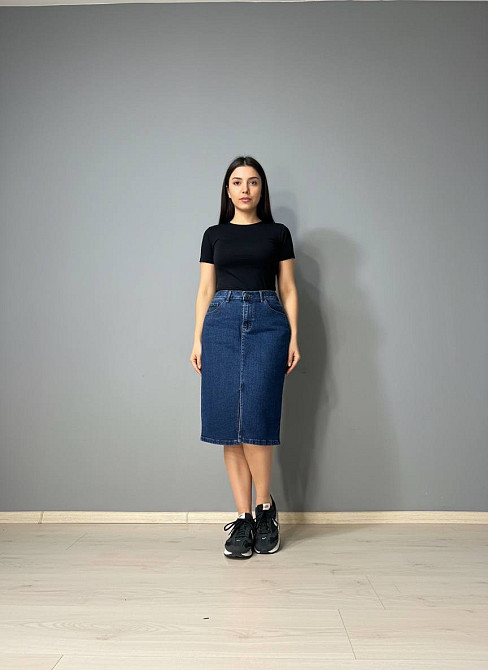 Юбка женская джинсовая Vanver 8239 с разрезом миди на резинке большие размеры синяя, синий, 33, 33, 97 см, 115 см Киев - изображение 8