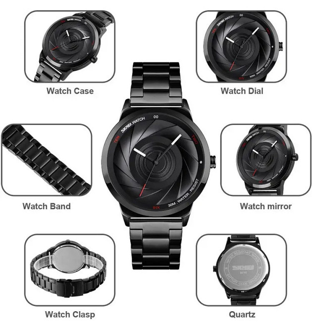 Классические мужские часы Skmei 9210 Черные Киев - изображение 7