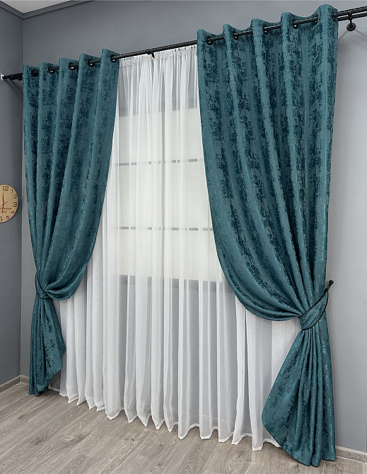 Комплект штор на люверсах VR-Textil Жакард Sultan YL № 1546ш Лазурний 150х250 см 2 шт (37-0253) Київ - фото 3