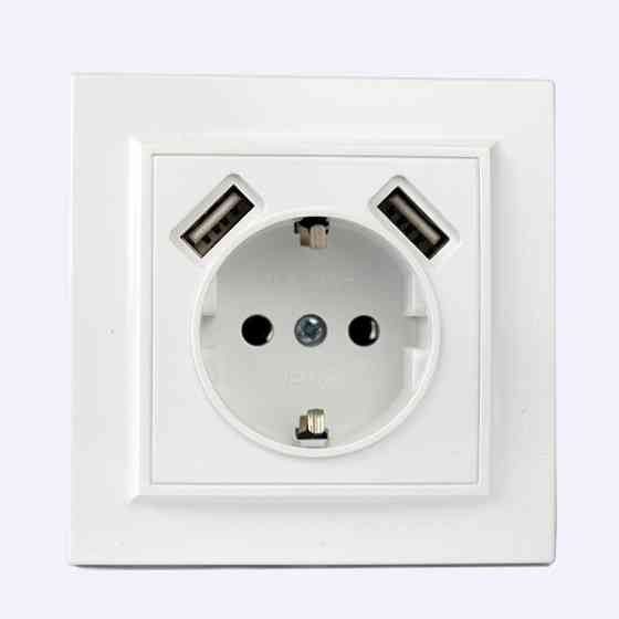 Розетка с заземлением + 2 USB порта 2 A, 16 А, Enzo белый Днепр
