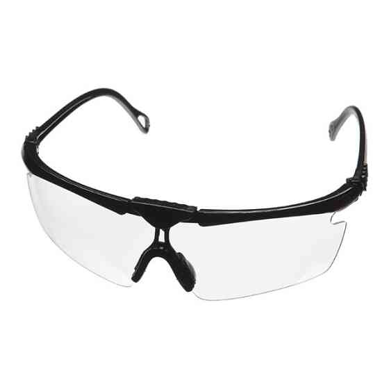 Окуляри захисні, прозорі, лінзи полікарбонат, заушники полікарбонат чорні, захист від удару, оптичний клас 3 INTERTOOL SP-0090 Київ