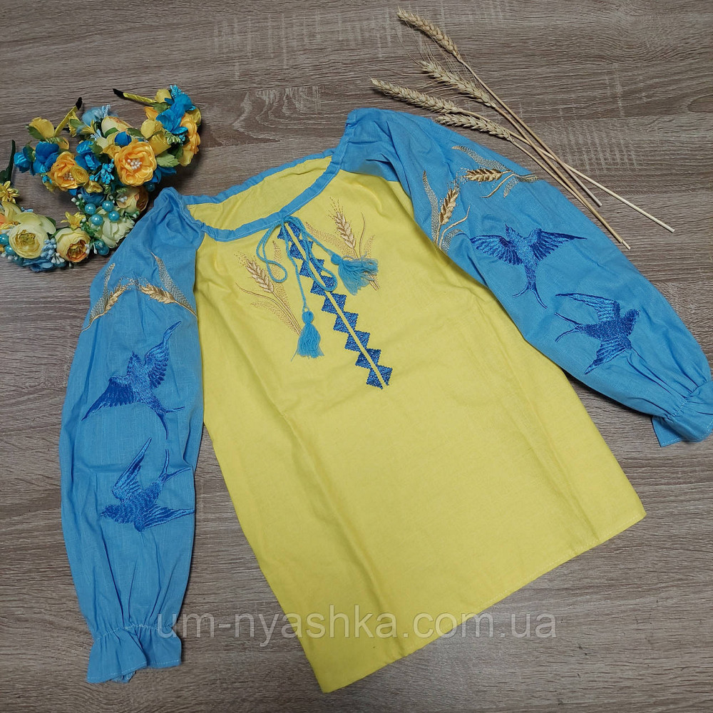 Дитяча натуральна вишита блузка з ластівками та колосками Кривий Ріг - фото 3