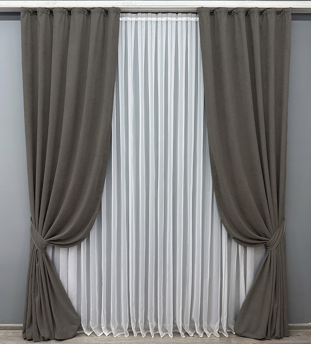 Комплект готовых штор VR-Textil Микровелюр Petek YL № 1711ш Темно-серый 150х295 см 2 шт (33-0604) Киев - изображение 2
