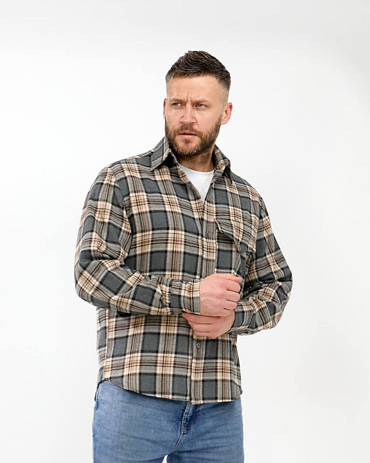 Чоловіча повсякденна картата сорочка турецький котон фланель Графіт, 54/56 Одеса - фото 4