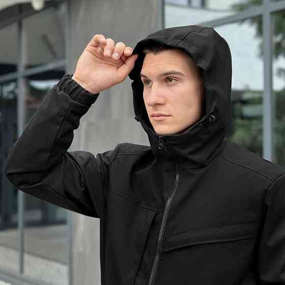 Осіння чоловіча чорна куртка із даймонд-котону Pobedov Shum Київ