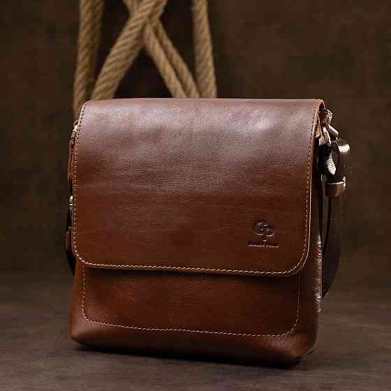 Кожаная мужская сумка через плечо Коричневый (GRANDE PELLE) Киев