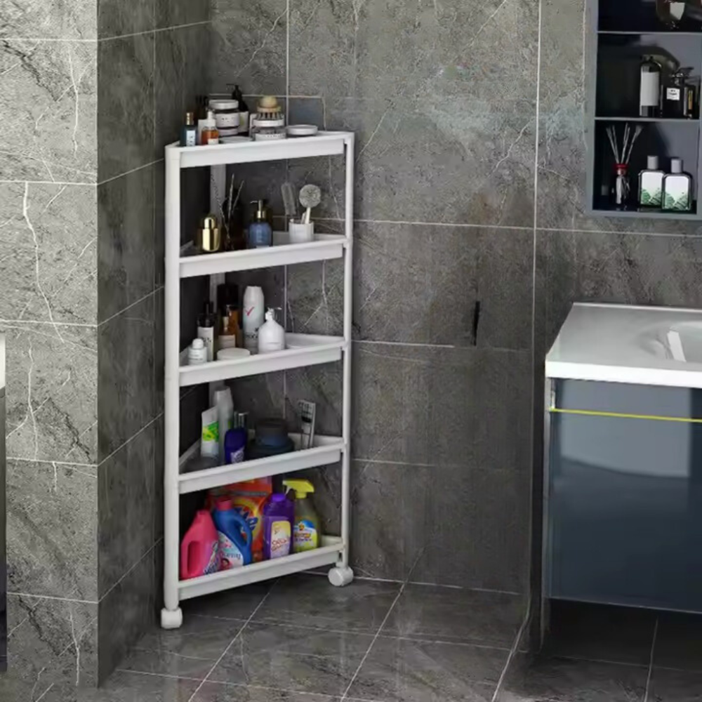 Стелаж полиця кутова пересувна на колесах на 5 ярусів, етажерка універсальна побутова колір білий Кам'янець-Подільський - фото 1