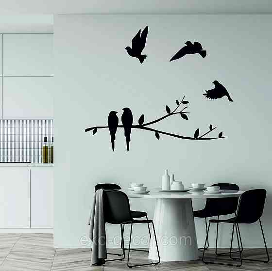 Декоративное настенное Панно «Птички», Декор на стену 110*43 см, Черный Киев