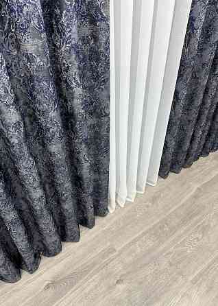 Шторна тканина "Льон Преміум" Туреччина колір сірий з синім 1835ш Київ