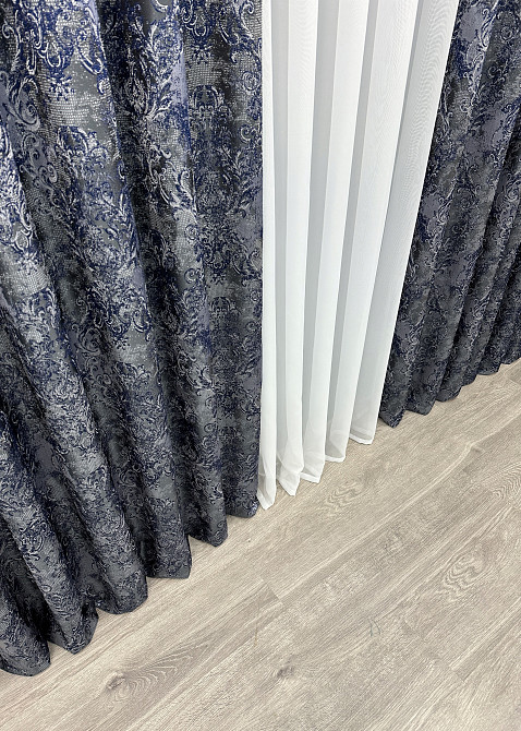 Шторна тканина "Льон Преміум" Туреччина колір сірий з синім 1835ш Київ - фото 6