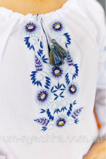 Жіноча вишиванка з синьою вишивкою "Вьюнок" Кривий Ріг - фото 4