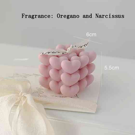 Свічка ароматична "Кубик сердець" ручної роботи у моранді-рожевому кольорі Кам'янець-Подільський