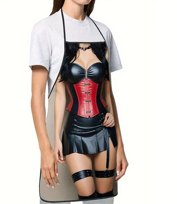 Фартух з приколом для жінок – дівчина в шкіряному платті 72 на 53 см різнобарвний Київ - фото 4