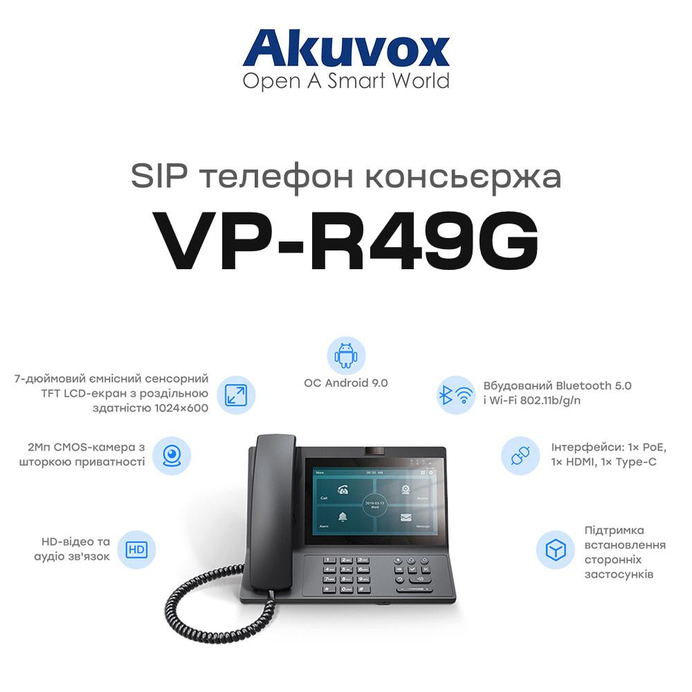 SIP-відеотелефон з WiFi 2Mp Akuvox VP-R49G на 2 SIP акаунти (00-00000657) Киев - изображение 3