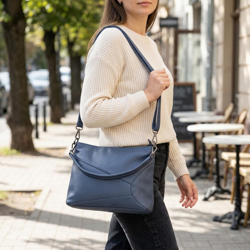 Жіноча сумка на два відділення з натуральної шкіри Vintage 23016 Синій Київ - фото 12