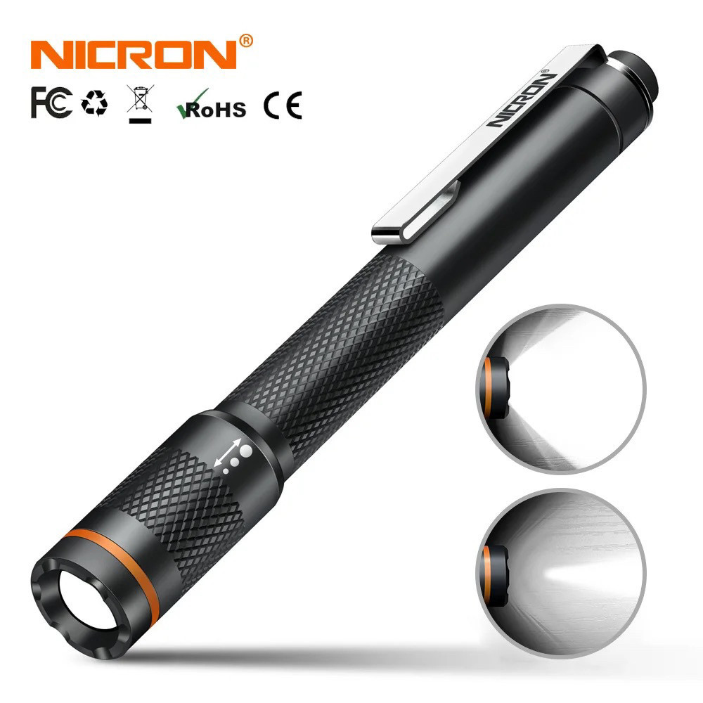 Ручний міні ліхтар із зумом NICRON B22W (120LM, HI CRI Lumileds LED, IPX5, Фокусування, Живлення 2*AAA) Киев - изображение 3
