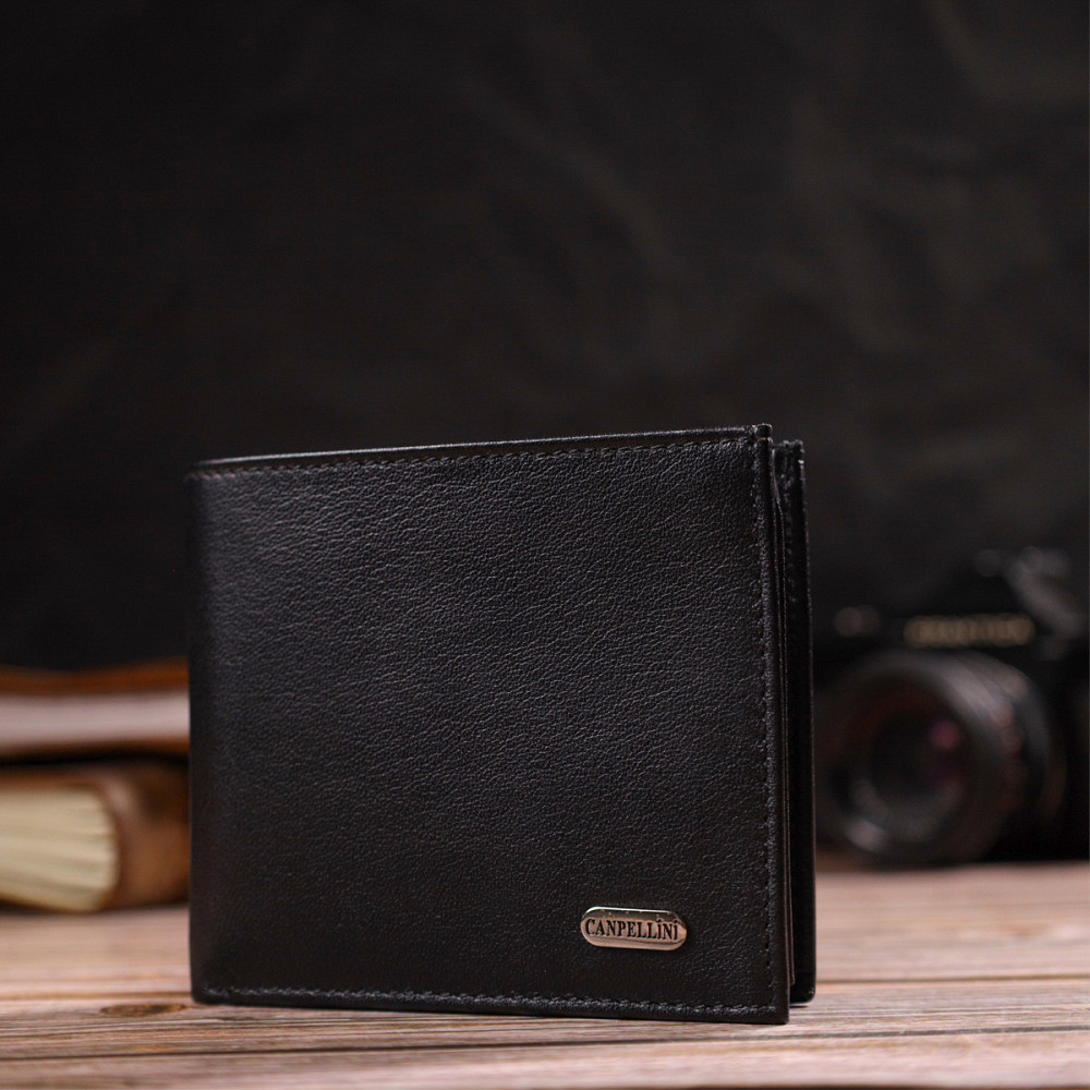 Классическое мужское портмоне из натуральной кожи флотар CANPELLINI 21783 Черное Киев - изображение 8
