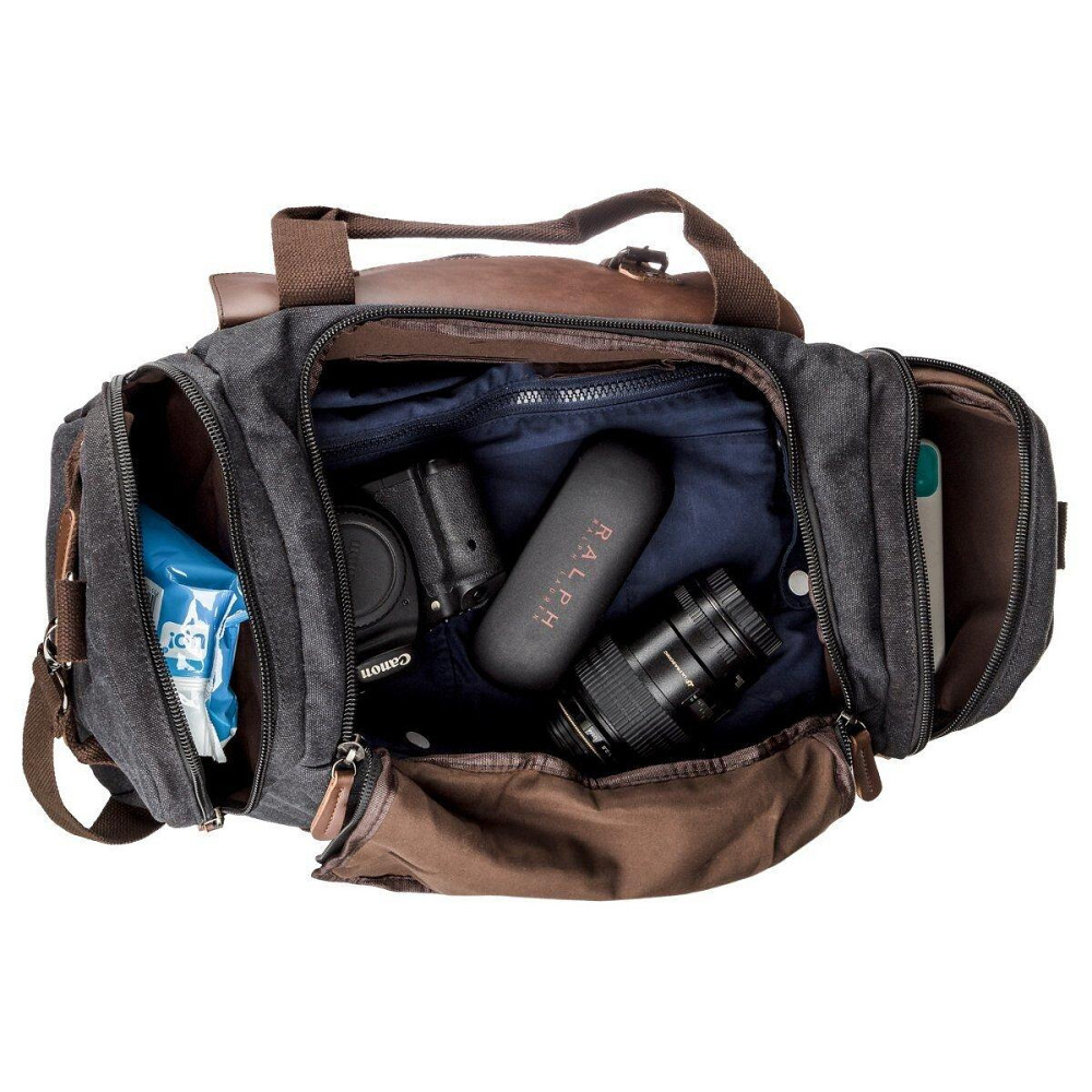 Дорожня сумка текстильна з кишенею Vintage 20192 Чорна Київ - фото 6