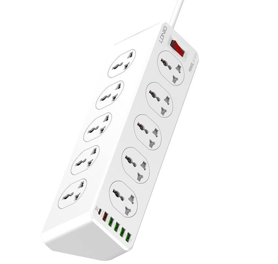 Мережевий подовжувач LDNIO 10 Розеток, 5 USB, 1 Type-C SC10610 (Білий, 2м) Миколаїв - фото 4