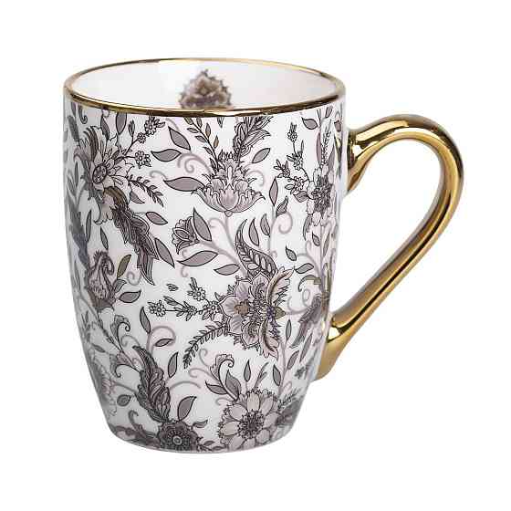 Порцелянова чашка 400 мл із золотим обідком і золотою ручкою Сіра RX-N240665G Київ