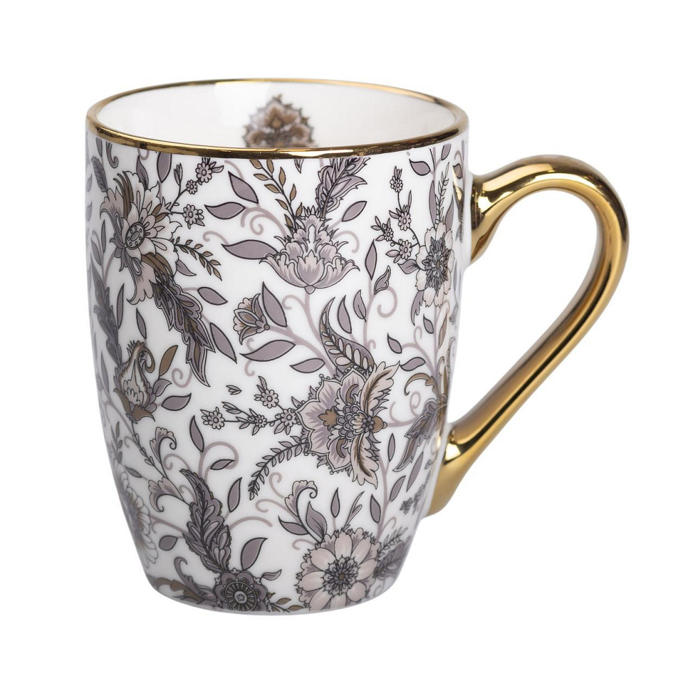 Порцелянова чашка 400 мл із золотим обідком і золотою ручкою Сіра RX-N240665G Київ - фото 1