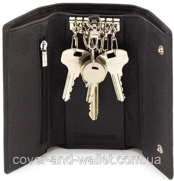 Універсальна ключниця гаманець з карабінами чорного кольору із натуральної шкіри ST 416 Київ - фото 3
