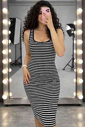 Женское повседневное платье в полоску турецкий рубчик Черно-белый, 42/44 Одесса