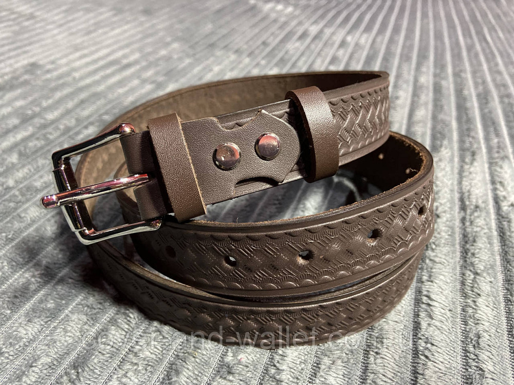 Коричневий шкіряний чоловічий ремінь ручної роботи 30мм Grande Pelle Київ - фото 4