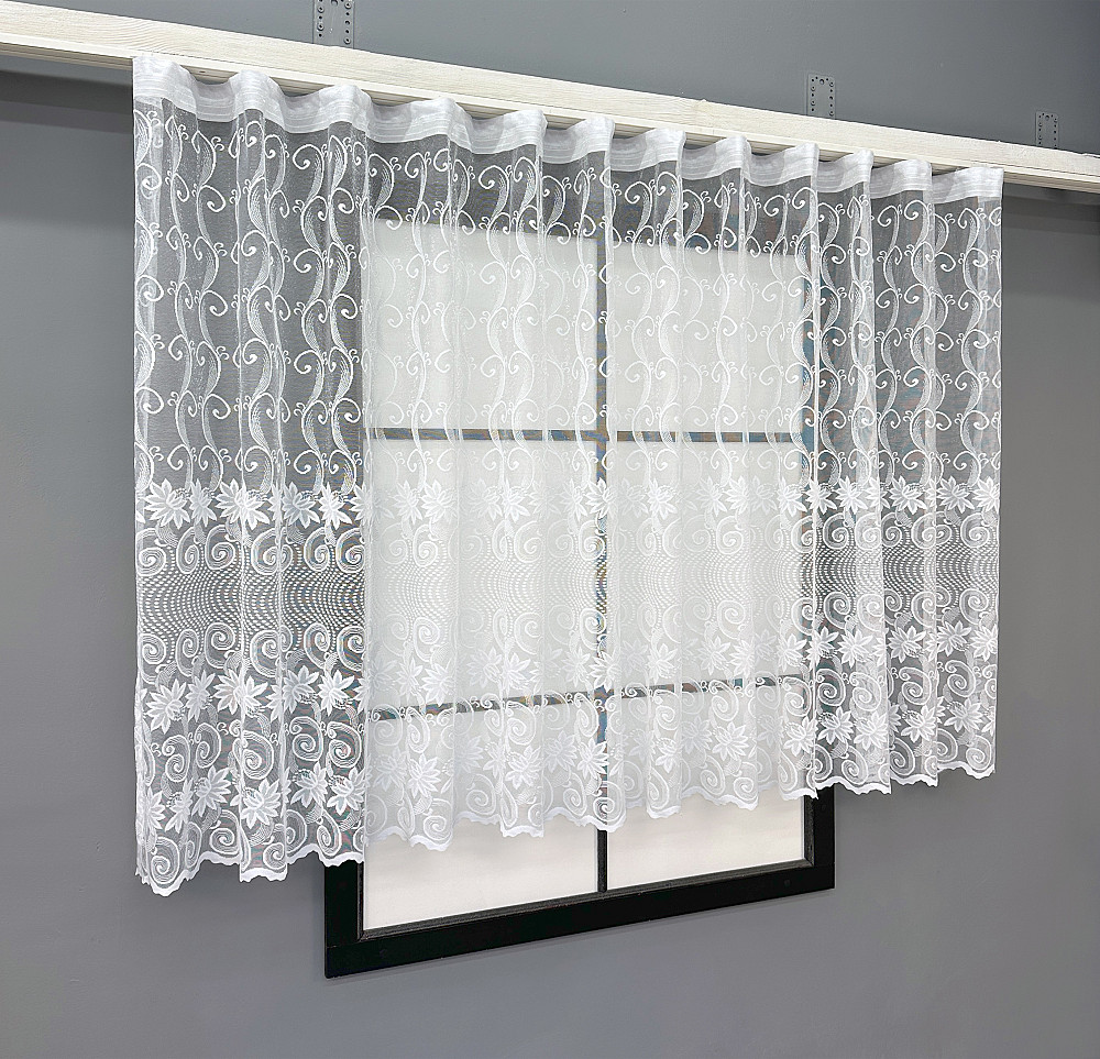 Коротка жакардова тюль висотою 1,2 м колір білий 855т Київ - фото 2