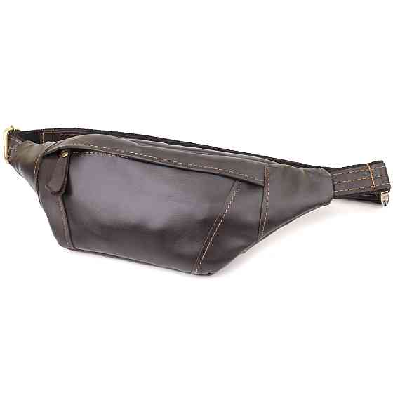 Мужская сумка-бананка компактного размера из натуральной гладкой кожи Shvigel 23126 Коричневый Киев