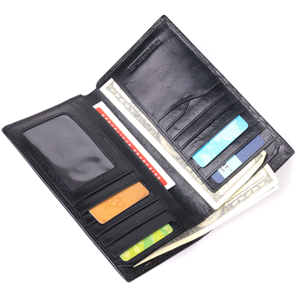 Вертикальний гаманець для чоловіків із натуральної шкіри Чорний (ST Leather) Київ - фото 1