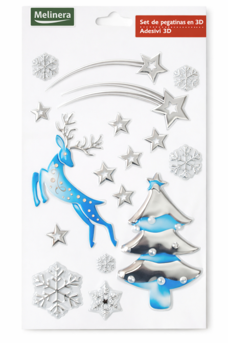 Наклейка новорічна Melinera 3D Олень 29 на 41 см блакитно-сріблястий Київ - фото 2