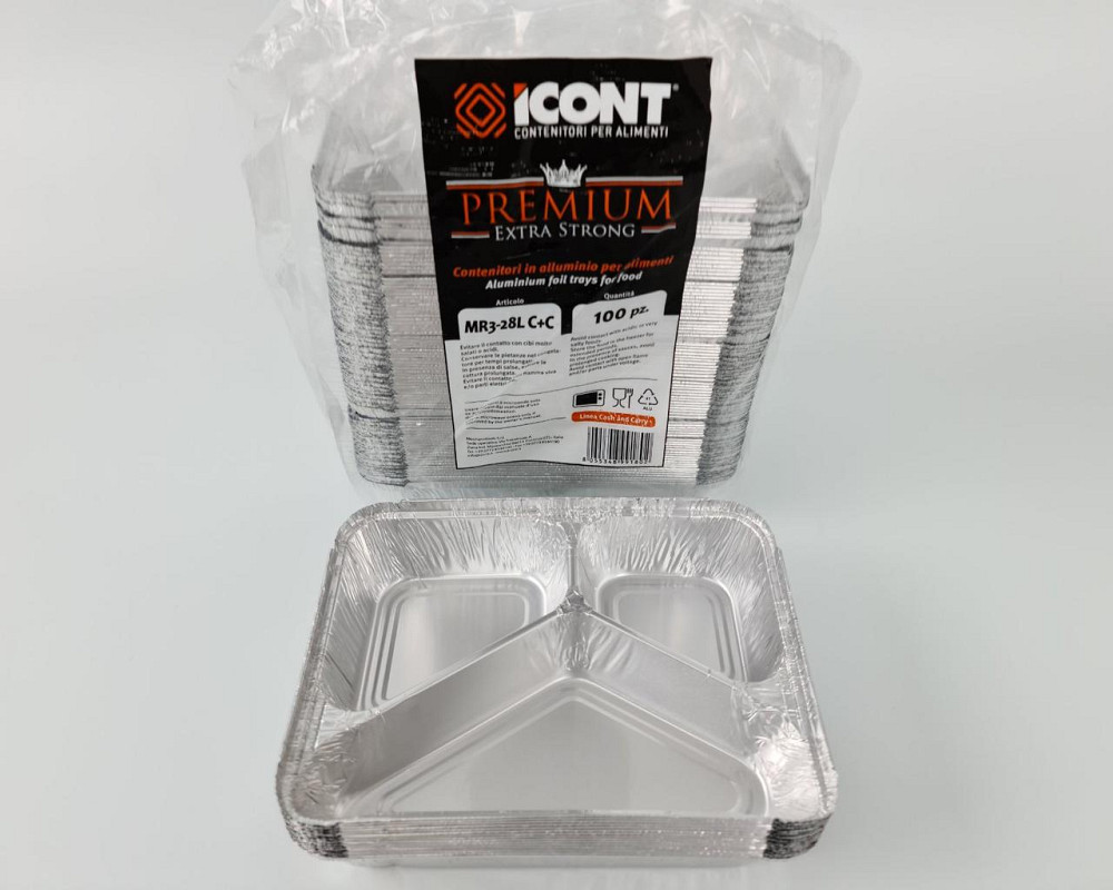 Контейнер из пищевой алюминиевой фольги прямоугольный трехсекционный  190/280/360мл M3L 100шт в упаковки (1 Харьков - изображение 2